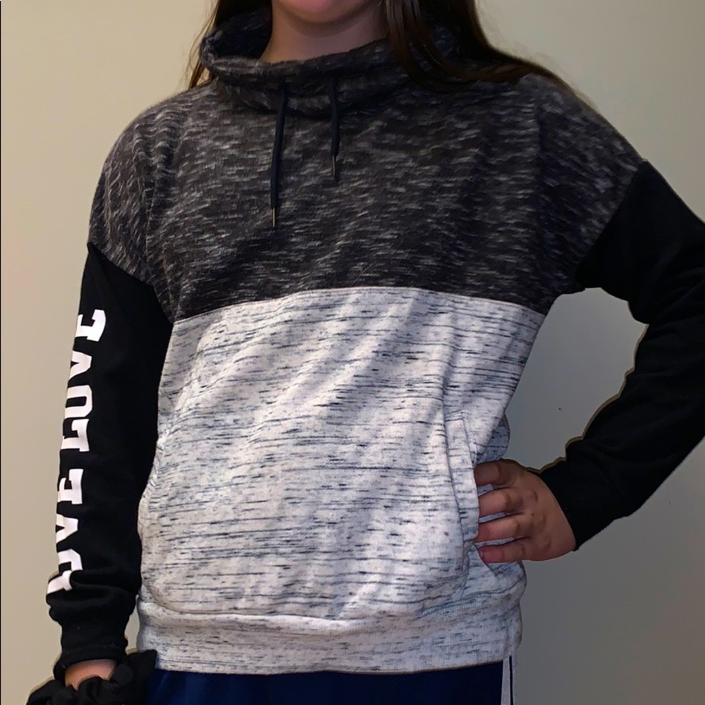 black,white and grey pullover sweat shirt
